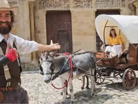 Céleste and Charlotte’s journey in a horse-drawn carriage to meet the Pope
